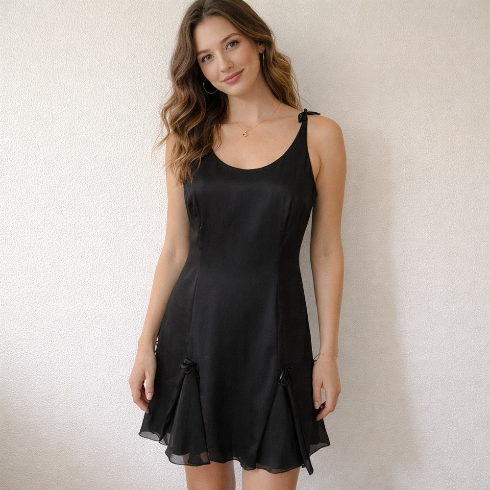 Late Edition Womens Sleeveless Black Minimalist Bow Detail Sheer Mini Dress Sz 8